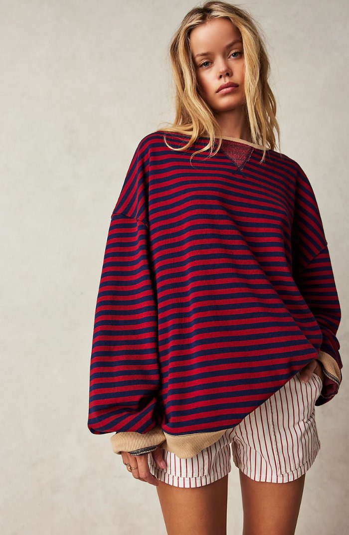 Sienna | Oversize Bluza W Paski Z Kontrastowym Wykończeniem
