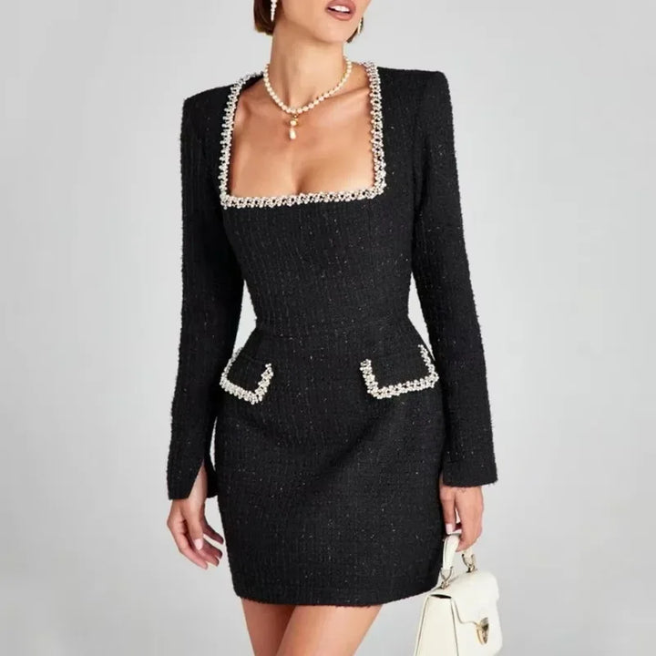 Izolda | Sukienka Mini Elegancka Kwadratowy Dekolt