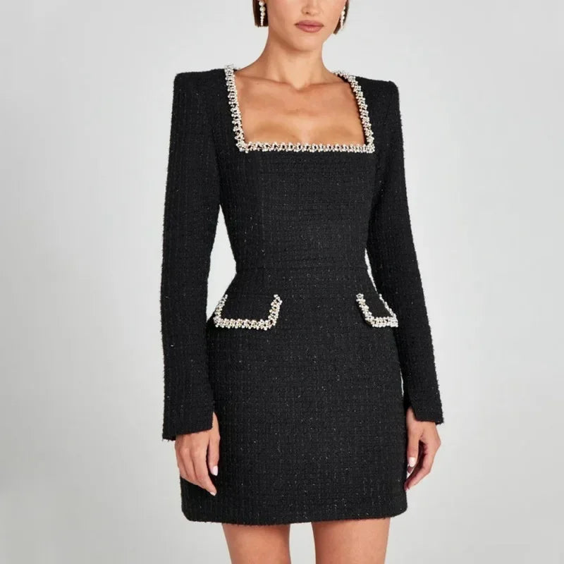 Izolda | Sukienka Mini Elegancka Kwadratowy Dekolt